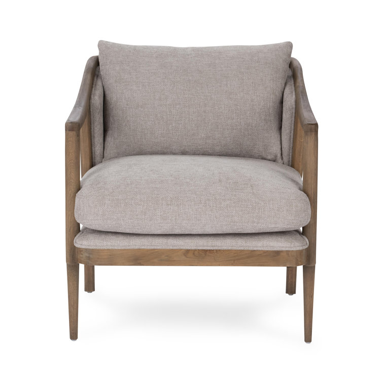 Transitional Beige Leather Swivel Accent Chair with Oak Accents
