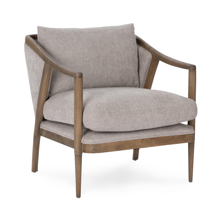 Transitional Beige Leather Swivel Accent Chair with Oak Accents