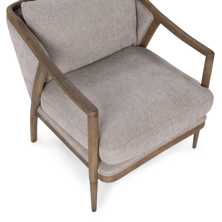 Transitional Beige Leather Swivel Accent Chair with Oak Accents