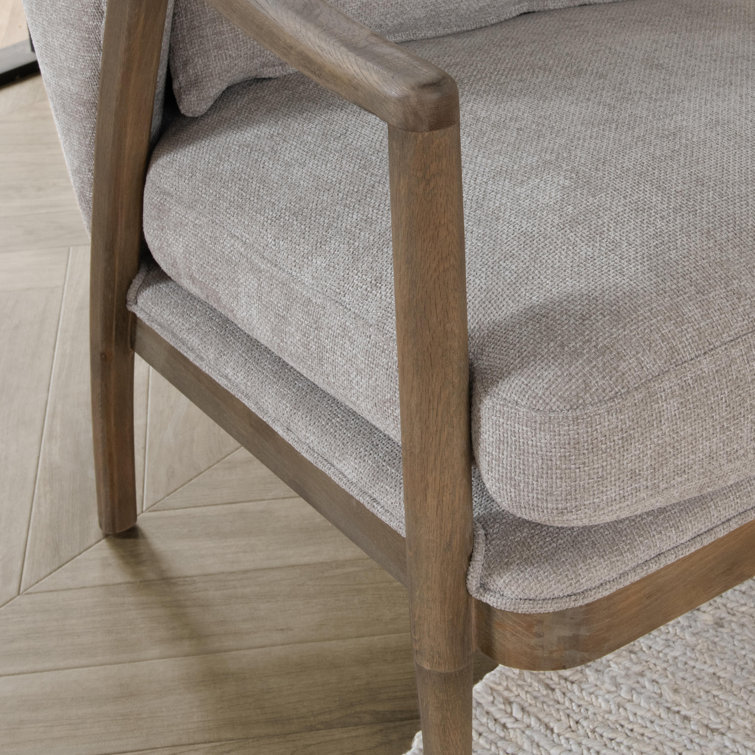 Transitional Beige Leather Swivel Accent Chair with Oak Accents