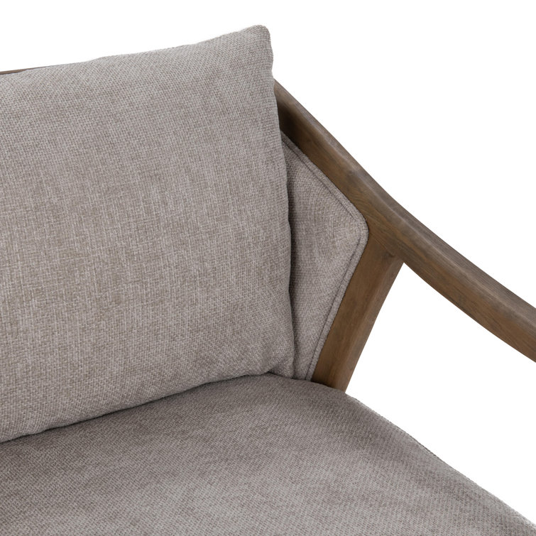 Transitional Beige Leather Swivel Accent Chair with Oak Accents