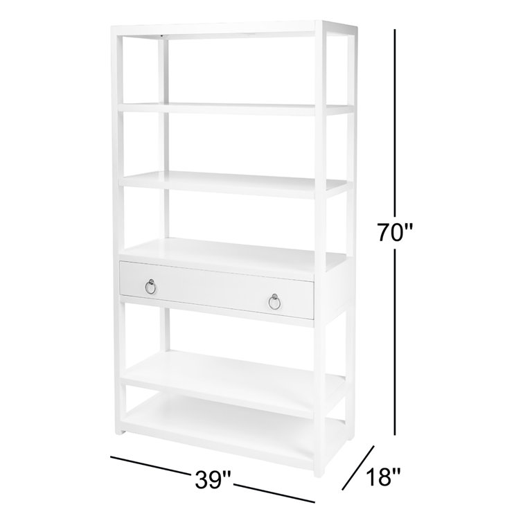 Elevated Elegance White Acacia Wood Etagere Bookcase with Gold Hardware