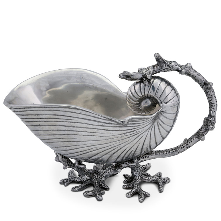 Aluminum Sea Shell Gravy Boat with Coral Handle, 10" Long