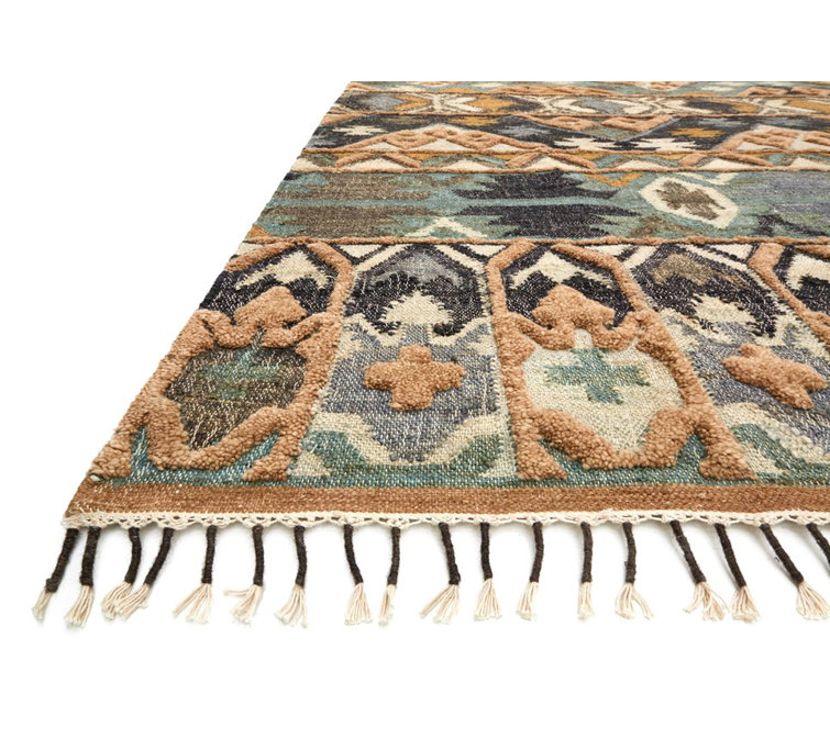 Hand-Knotted Owen Ocean Blue Geometric Wool-Cotton Rug, 5' x 7'