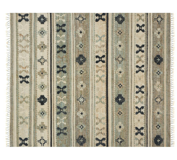 Hand-Knotted Blue and Beige Wool Cotton Area Rug