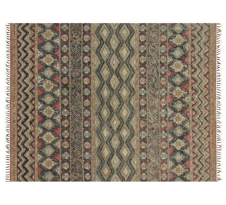 Hand-Knotted Owen Ocean Blue Geometric Wool-Cotton Rug, 5' x 7'
