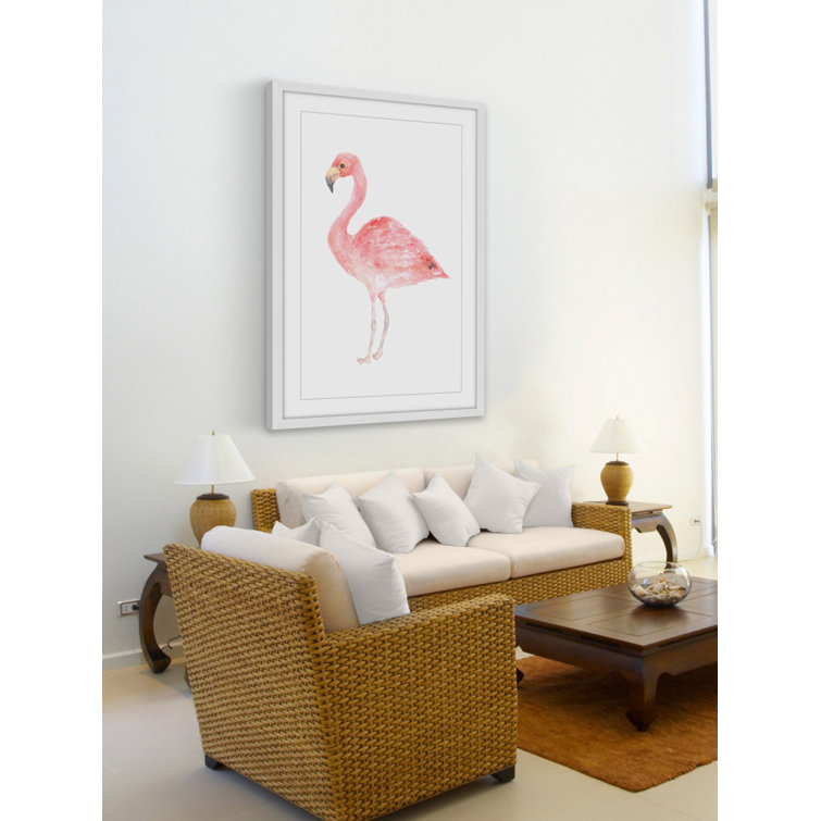 Large Pink Flamingo Canvas Print with White Frame