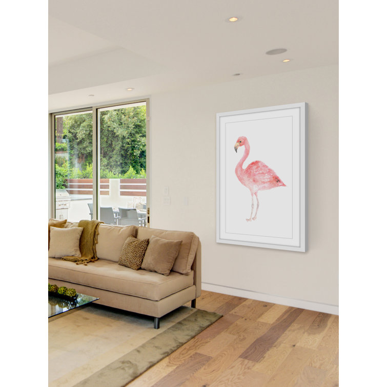 Large Pink Flamingo Canvas Print with White Frame