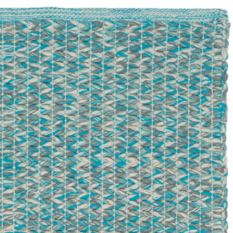 Coastal Breeze Turquoise Cotton 2'3" x 7' Handwoven Runner Rug