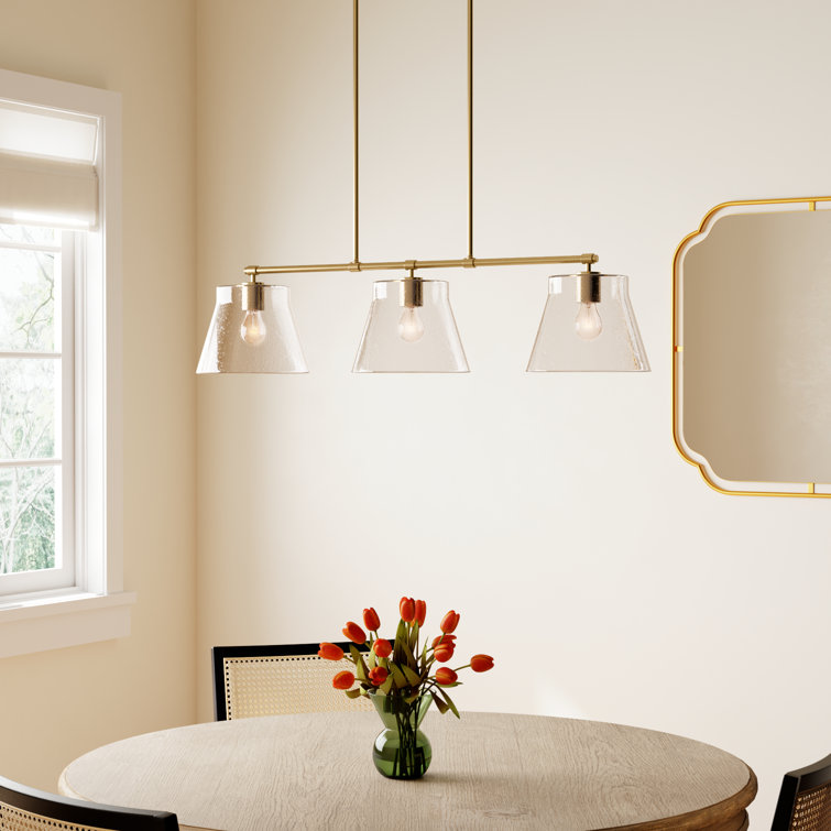 Aged Brass 3-Light Linear Glass Island Pendant