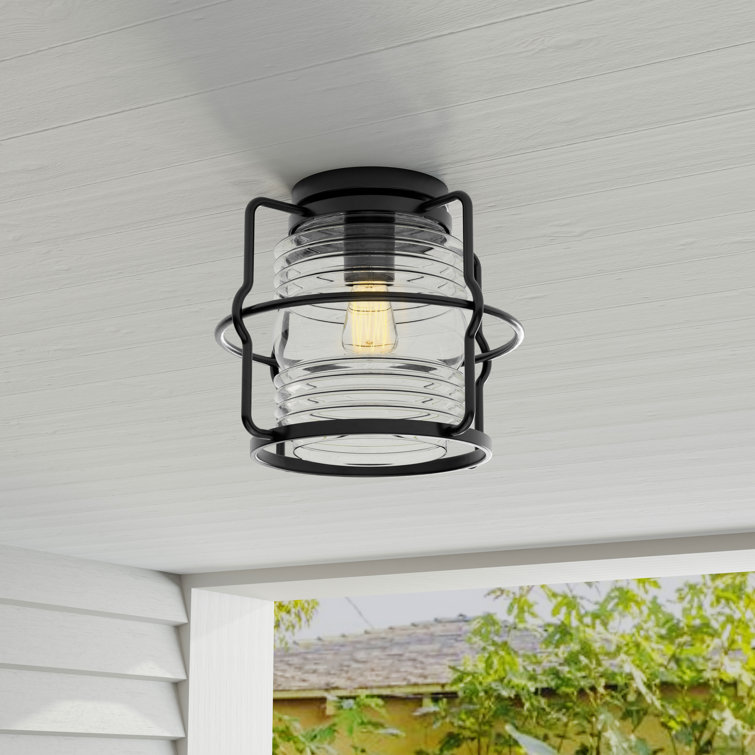 Keegan Matte Black Glass Indoor/Outdoor Flush Mount Light