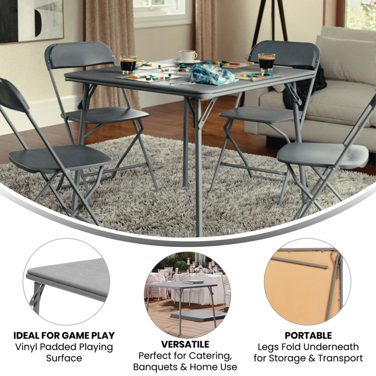 Gray Metal and Vinyl Square Folding Card Table