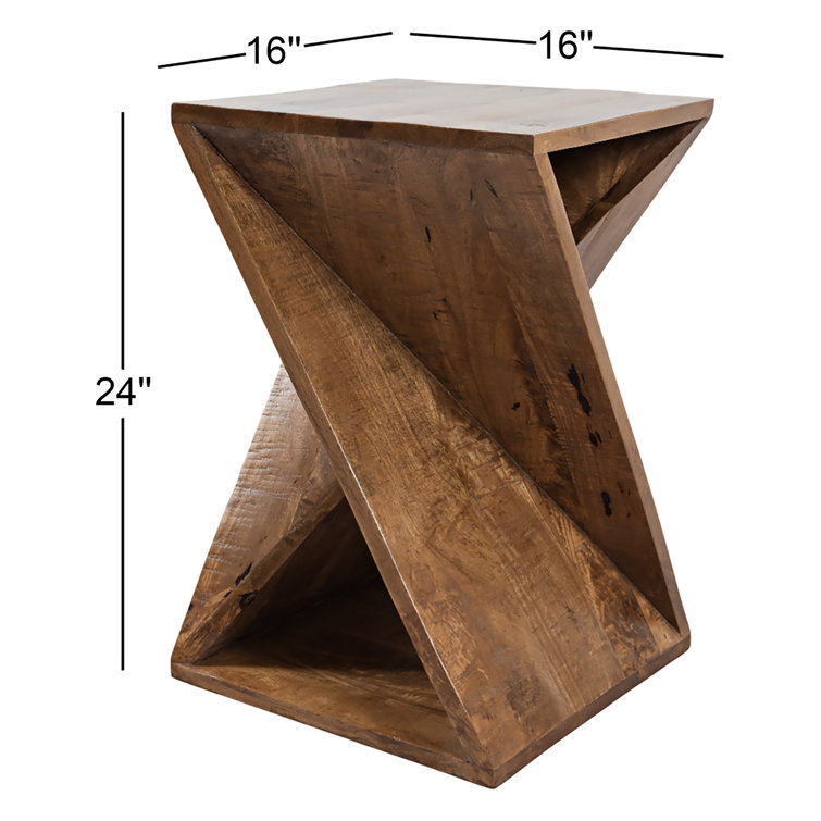Amber Sharp Angled Solid Wood and Metal 16'' Square End Table