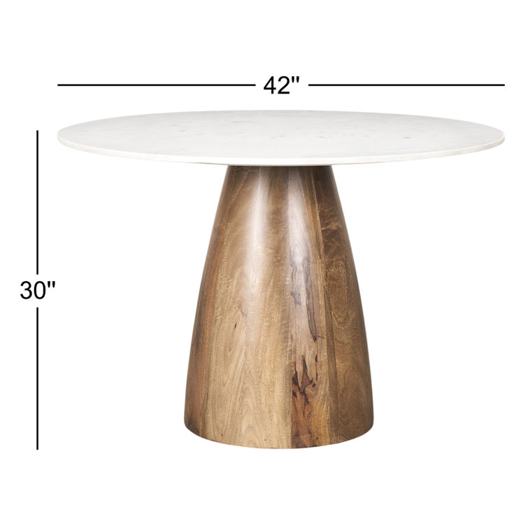 Mellonia Round White Marble Dining Table with Solid Wood Base