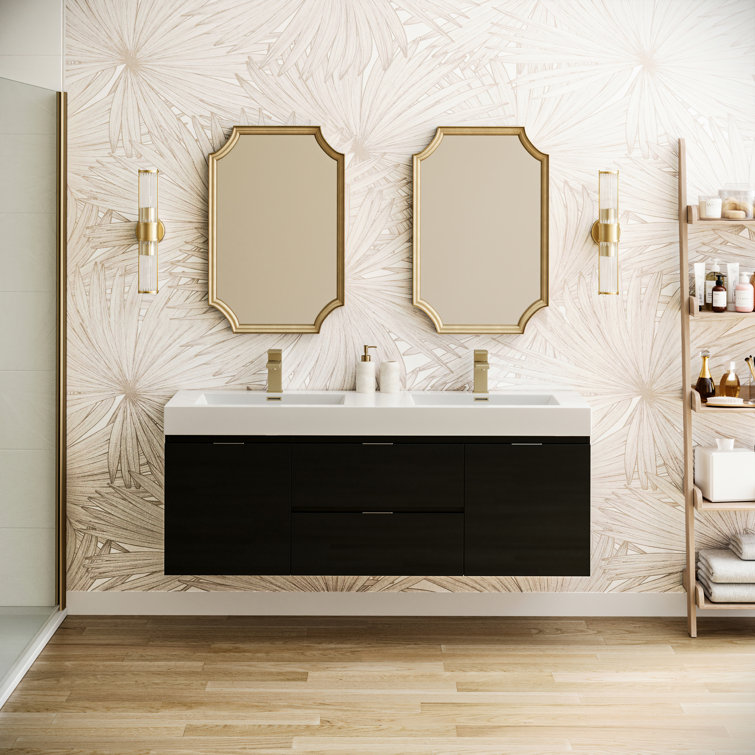 Glossy Gray 60" Wall-Mount Double Sink Modern Vanity