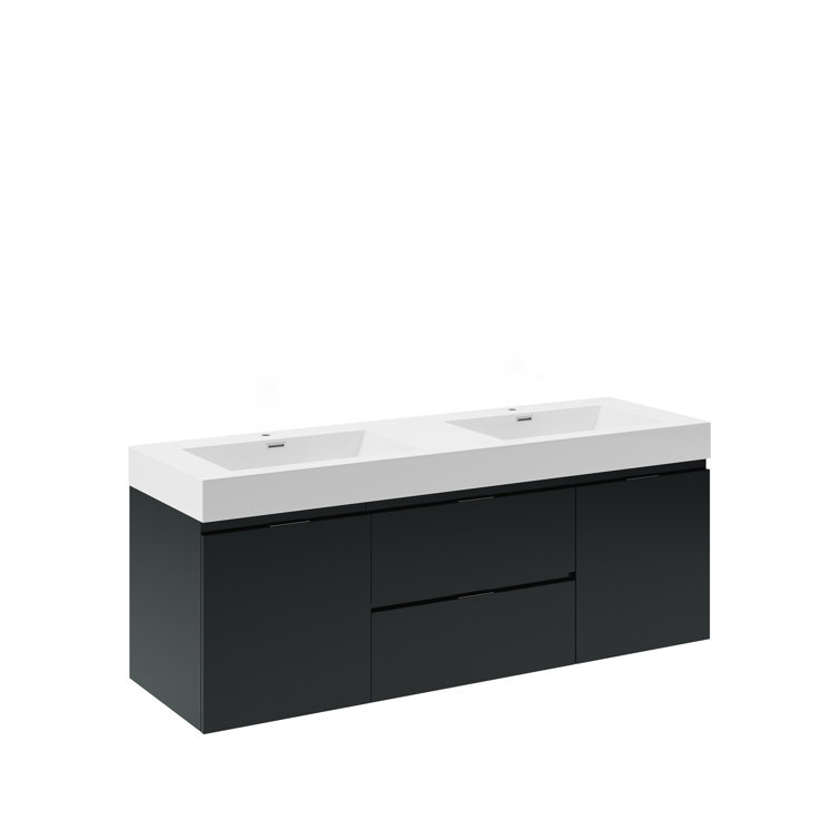 Glossy Gray 60" Wall-Mount Double Sink Modern Vanity