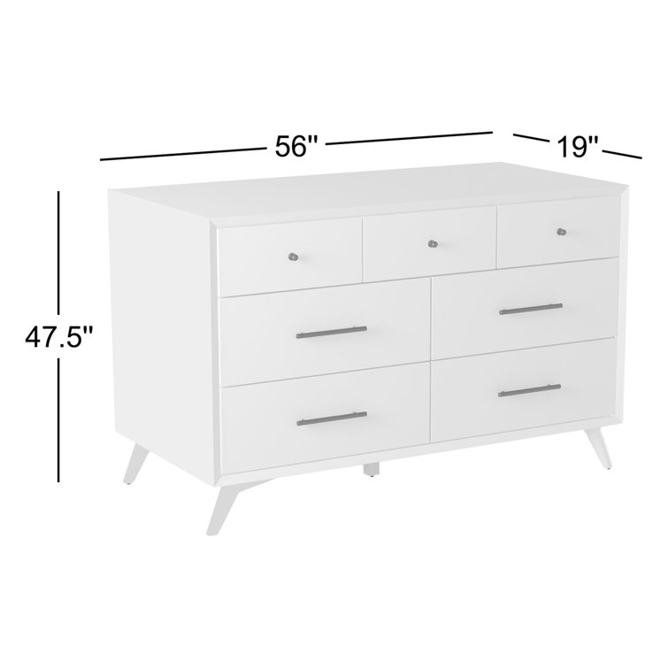 Flynn Mid-Century Modern White Mahogany 7-Drawer Dresser