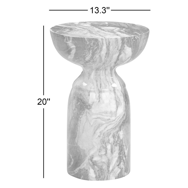 Gray Marble Finish Round Concrete Side Table