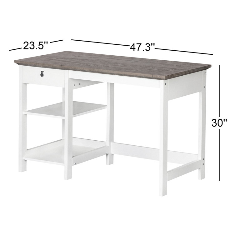 Crisp White and Oak Wood Grain Transitional Writing Desk with Drawer