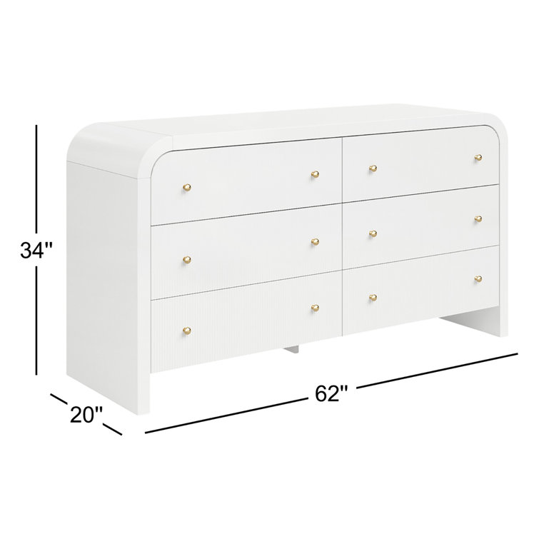 White and Gold 6-Drawer Double Dresser with Dovetail Drawer
