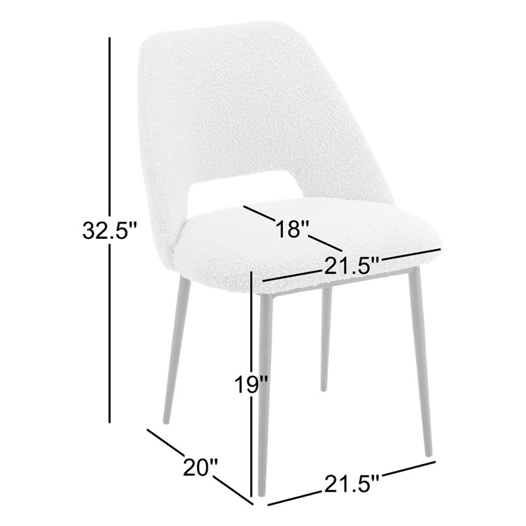 White Boucle Upholstered Side Chair with Metal Legs, Set of 2
