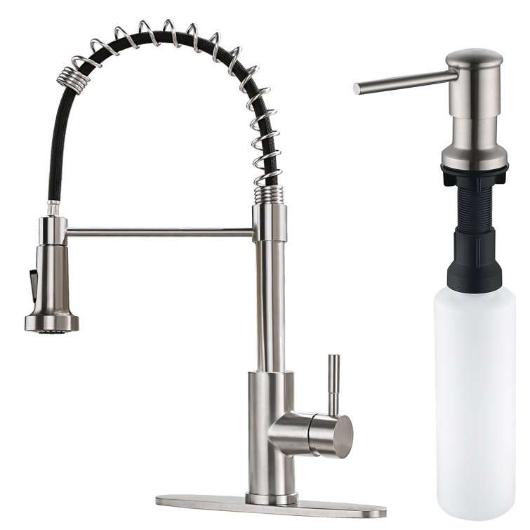 Stainless Steel Pull-Down Kitchen Faucet with Soap Dispenser