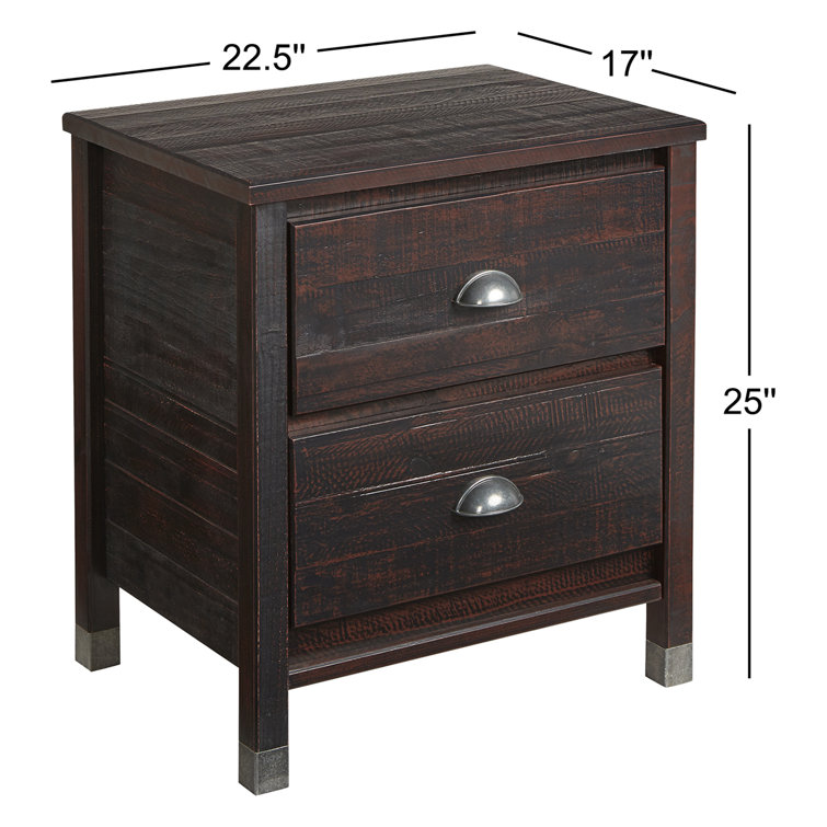 Baja Medium Pine 2-Drawer Nightstand with Steel Accents