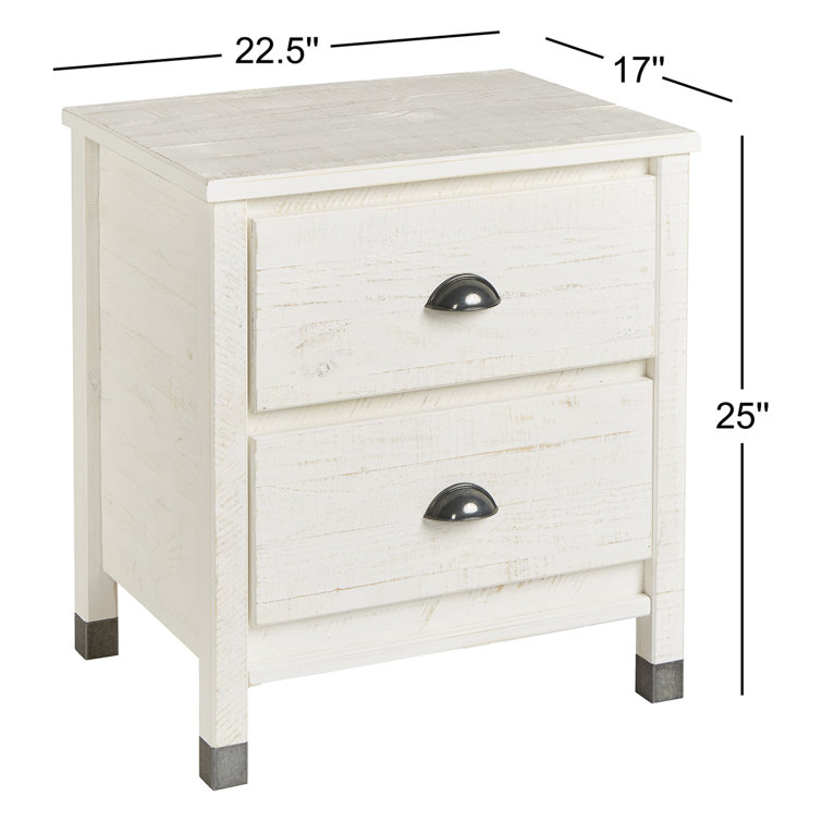 Baja Rustic Shabby White Solid Wood 2-Drawer Nightstand