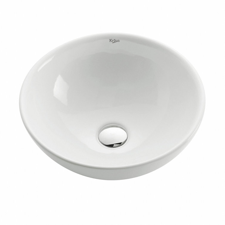 White Ceramic Round Above-Counter Vessel Sink