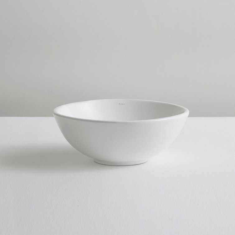 Elavo White Ceramic Round Vessel Bathroom Sink, 13 3/4 in