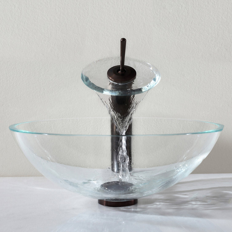 Elegant Bronze Gold Finish Vessel Bathroom Faucet with Clear Brown Glass Disk