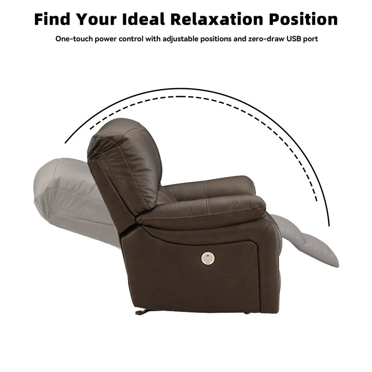 Dark Brown Faux Leather Power Reclining Loveseat with Pillow-top Arm