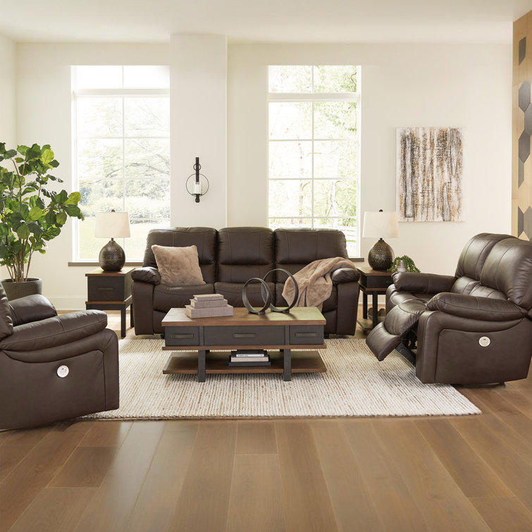 Dark Brown Faux Leather Power Reclining Loveseat with Pillow-top Arm