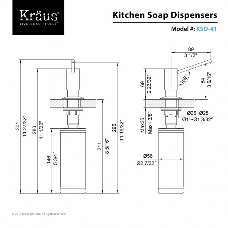 Brushed Brass Kitchen Soap and Lotion Dispenser