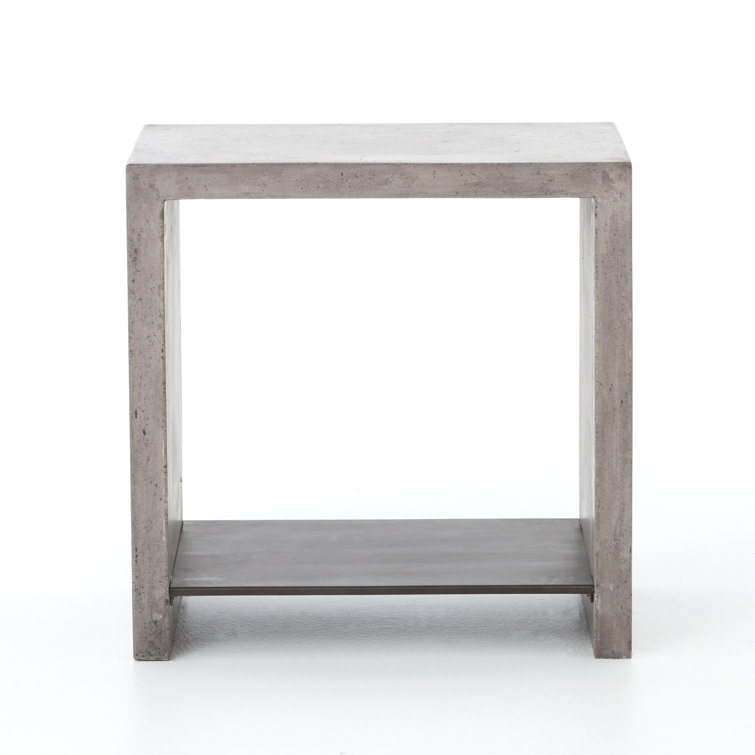 Dark Gray Concrete Rectangular End Table with Shelf