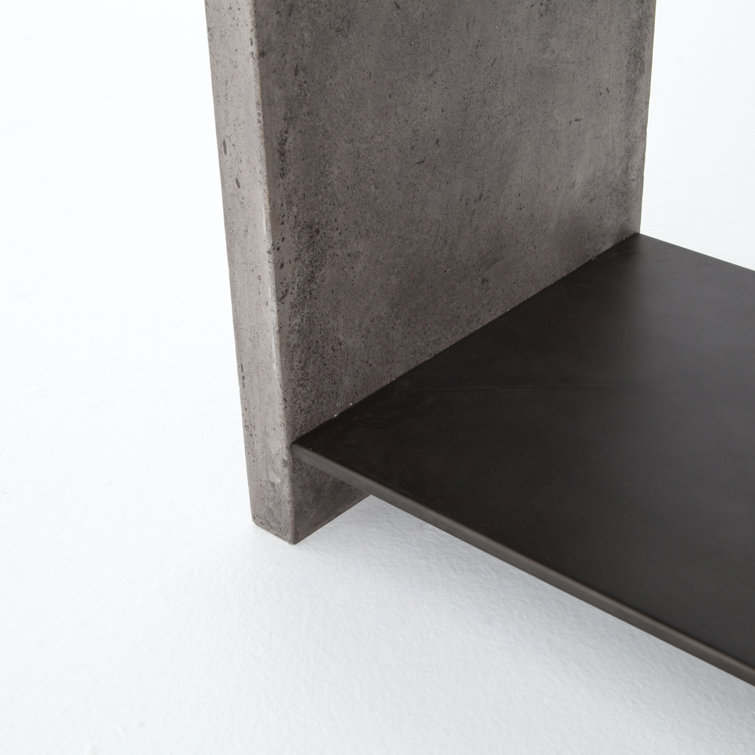 Dark Gray Concrete Rectangular End Table with Shelf