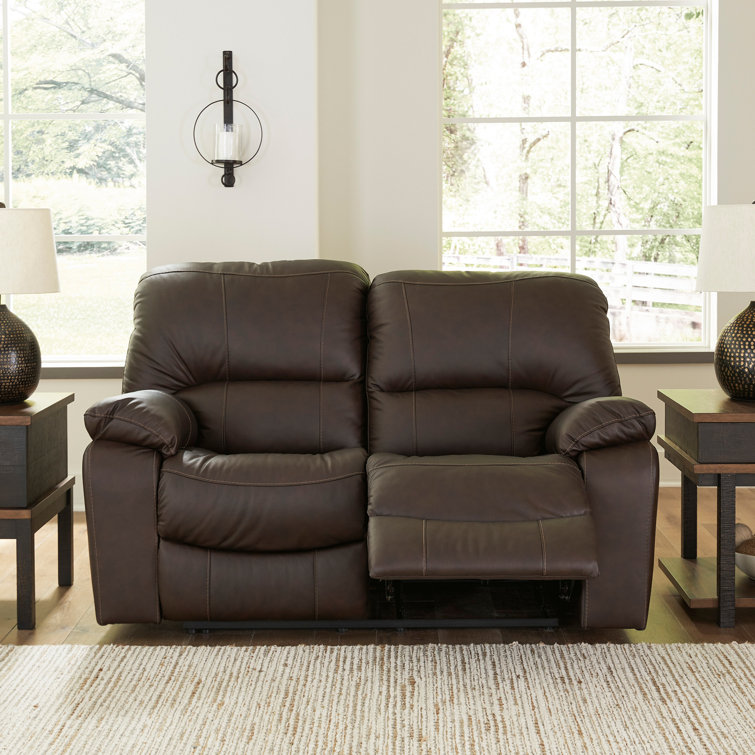 Dark Brown Faux Leather Power Reclining Loveseat with Pillow-top Arm