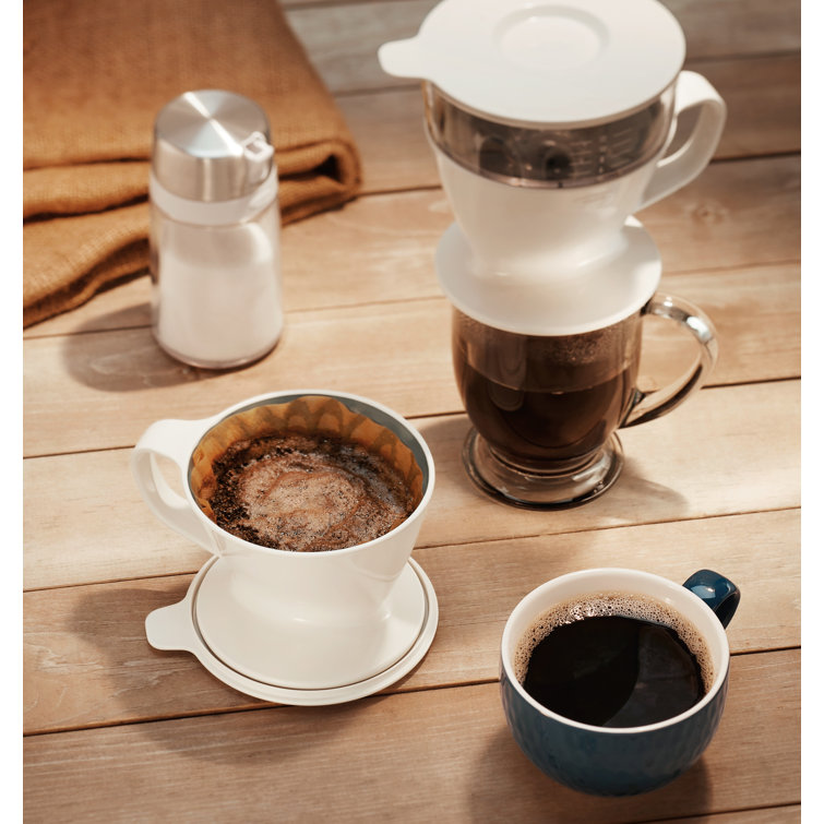 White 12 oz Single Serve Pour-Over Coffee Maker