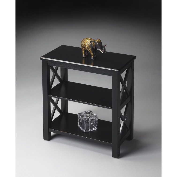 Black Hardwood 3-Shelf Bookcase with X-Shaped Side Supports