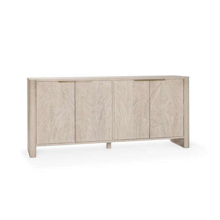 Ledro 82" Gray Mango Solid Wood Sideboard with Carved Foliage Motif