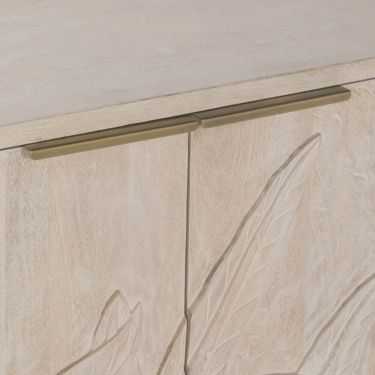 Ledro 82" Gray Mango Solid Wood Sideboard with Carved Foliage Motif