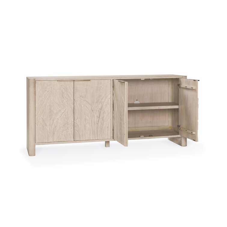 Ledro 82" Gray Mango Solid Wood Sideboard with Carved Foliage Motif