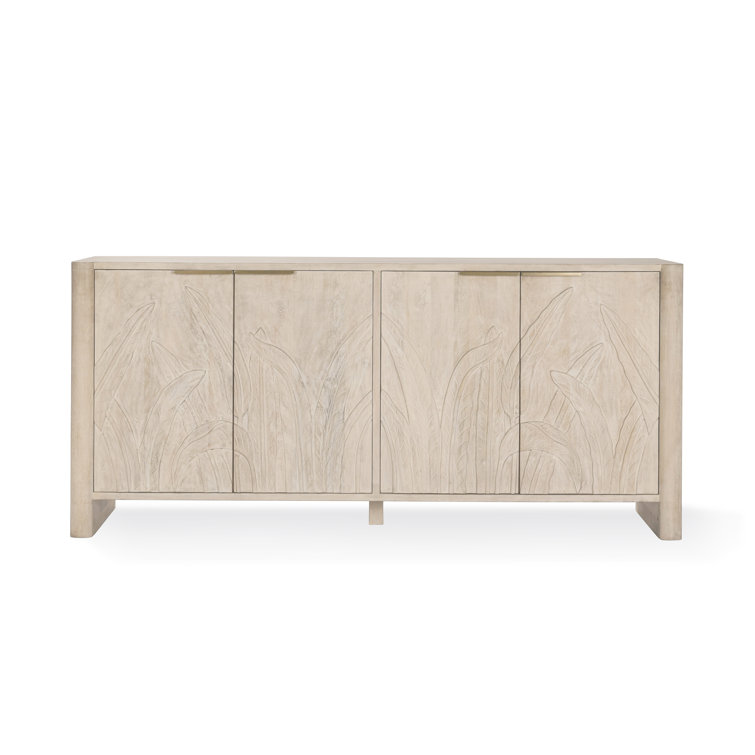 Ledro 82" Gray Mango Solid Wood Sideboard with Carved Foliage Motif