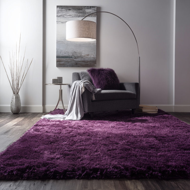 Handmade Purple Shag Rectangular 5' x 7' Polyester Rug