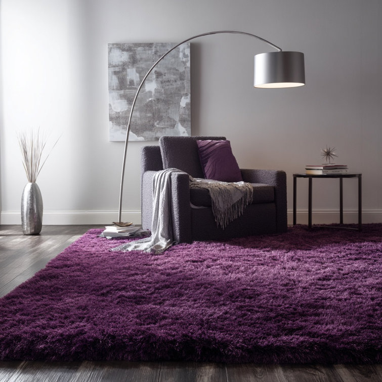 Handmade Purple Shag Rectangular 5' x 7' Polyester Rug