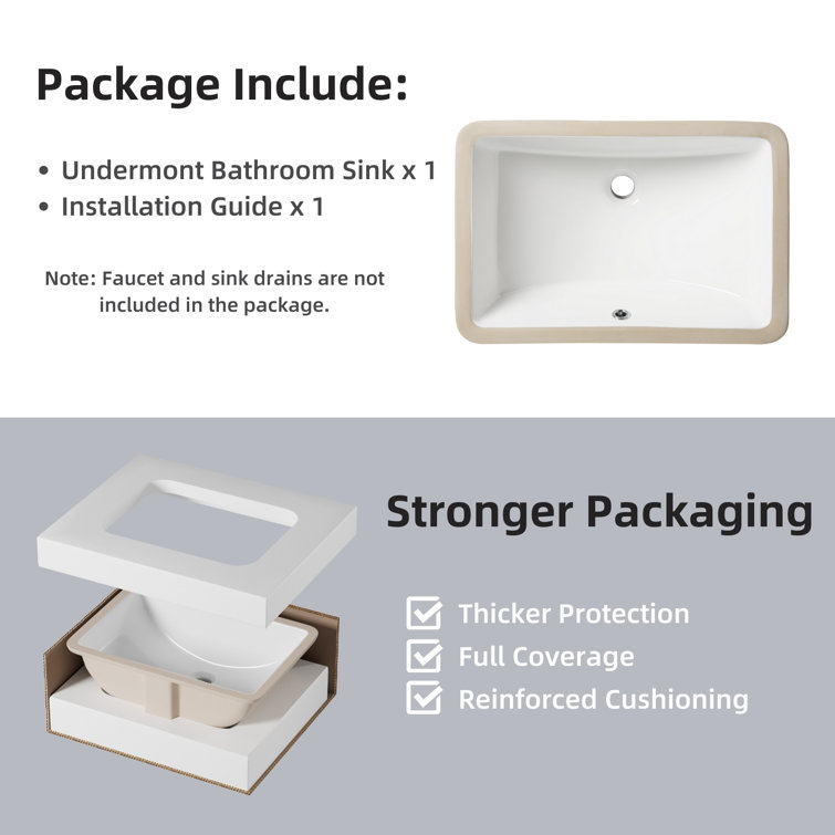 21" White Glossy Ceramic Rectangular Undermount Bathroom Sink