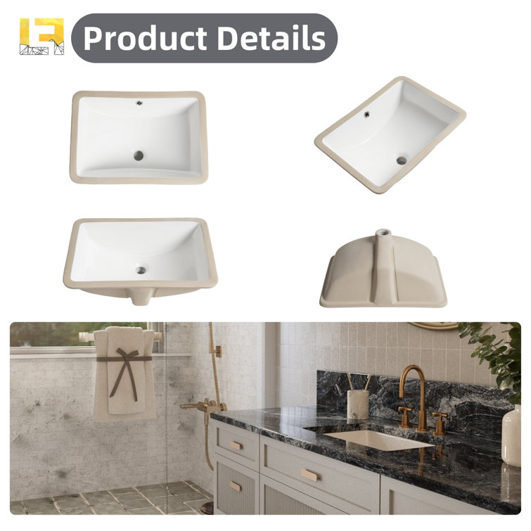 21" White Glossy Ceramic Rectangular Undermount Bathroom Sink