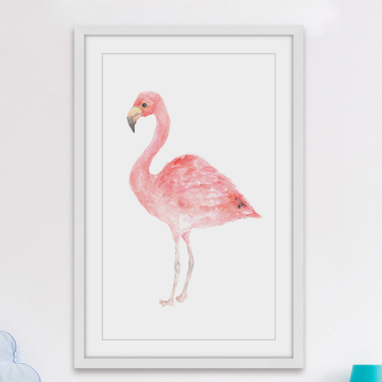 Large Pink Flamingo Canvas Print with White Frame