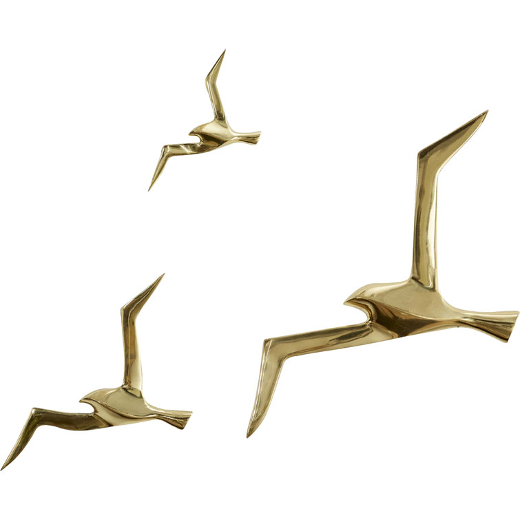 Brass Bird Sculpture Set for Wall Decor