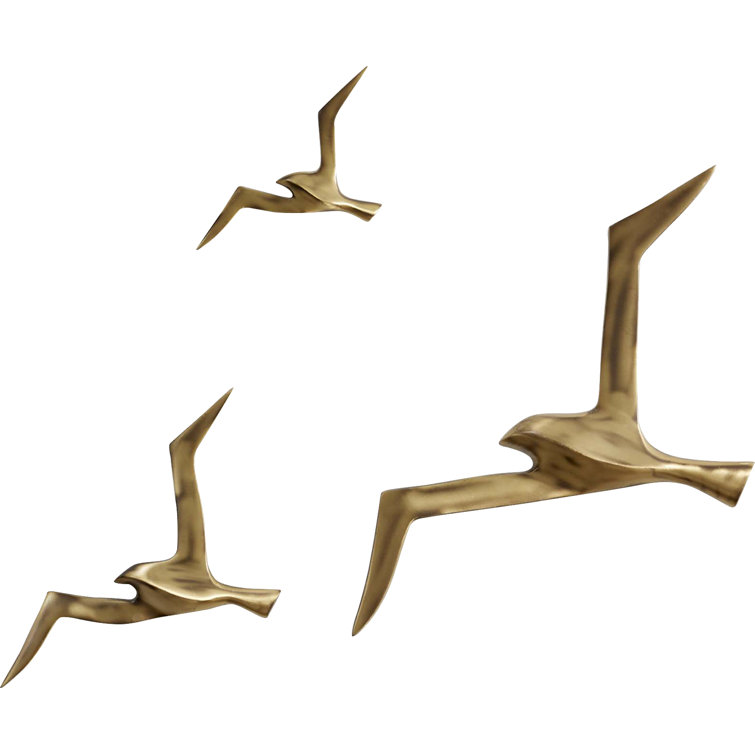 Antique Brass Flock of Birds Wall Sculpture Set